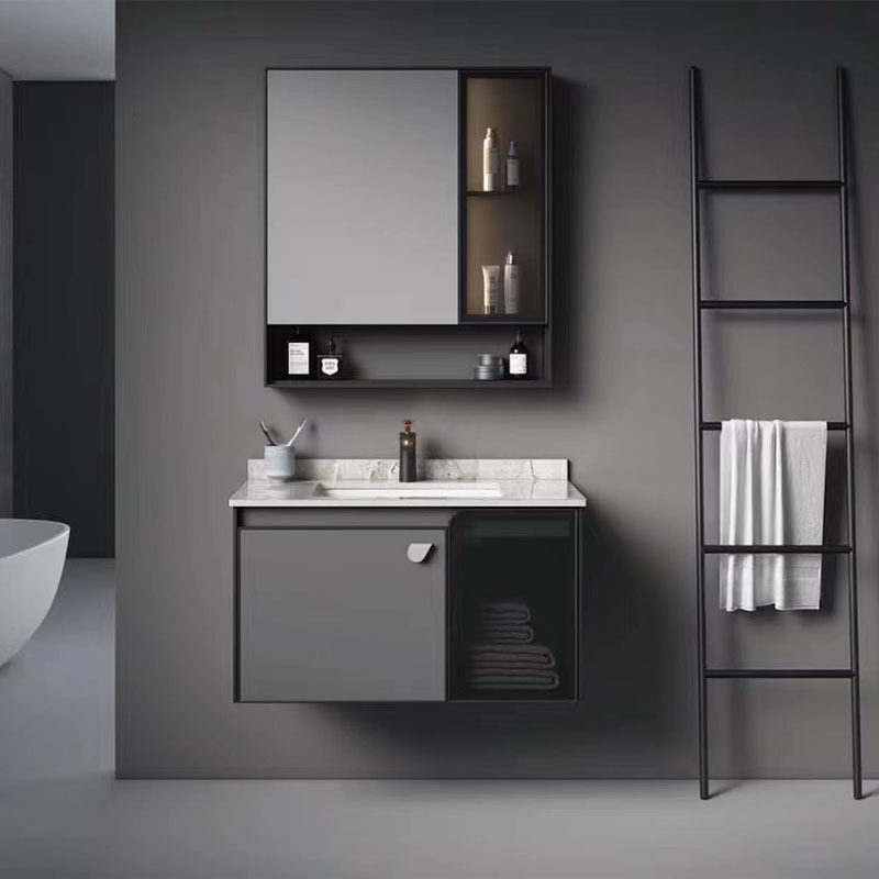 太空铝浴室柜加厚实心18厘铝蜂窝一体陶瓷盆岩板挂墙式浴室柜吊柜