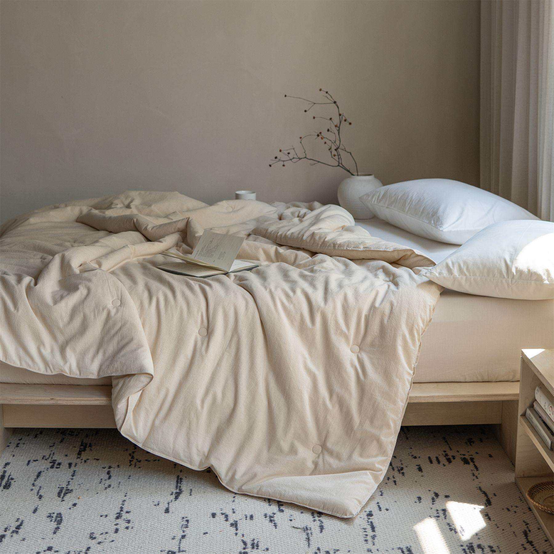 日式轻奢水洗彩棉10%蚕丝雪绒被芯A类纯棉双人春秋被秋冬保暖冬被