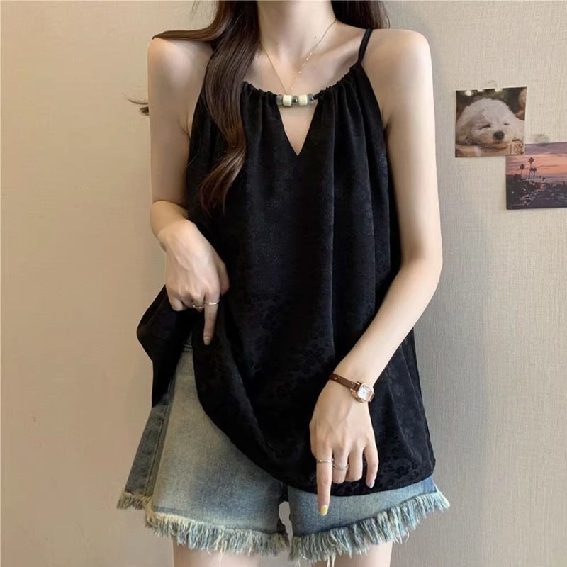 大码设计感挂脖吊带背心女夏季2026新款胖mm宽松显瘦系带无袖上衣