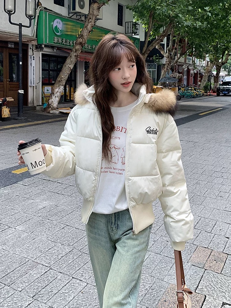 高级感大毛领黑色连帽棉服女冬季国潮牌复古收腰显瘦棉袄夹棉外套