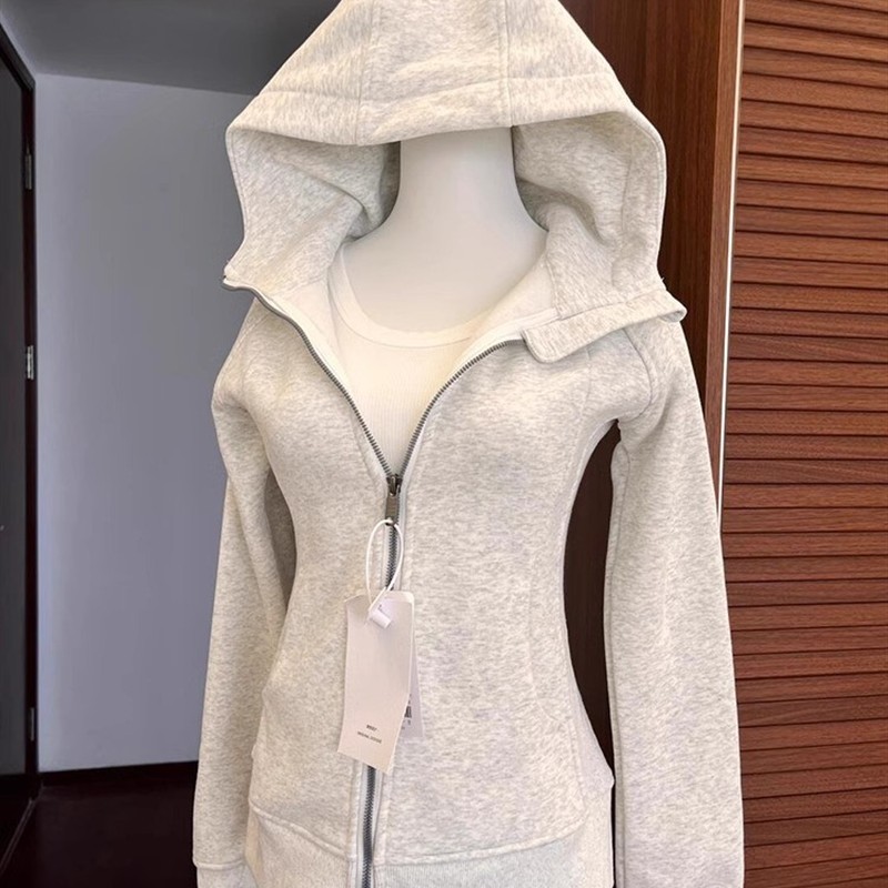 修身外套女款正肩卫衣春秋季衣服连帽衫收腰紧身短款上衣2025新款