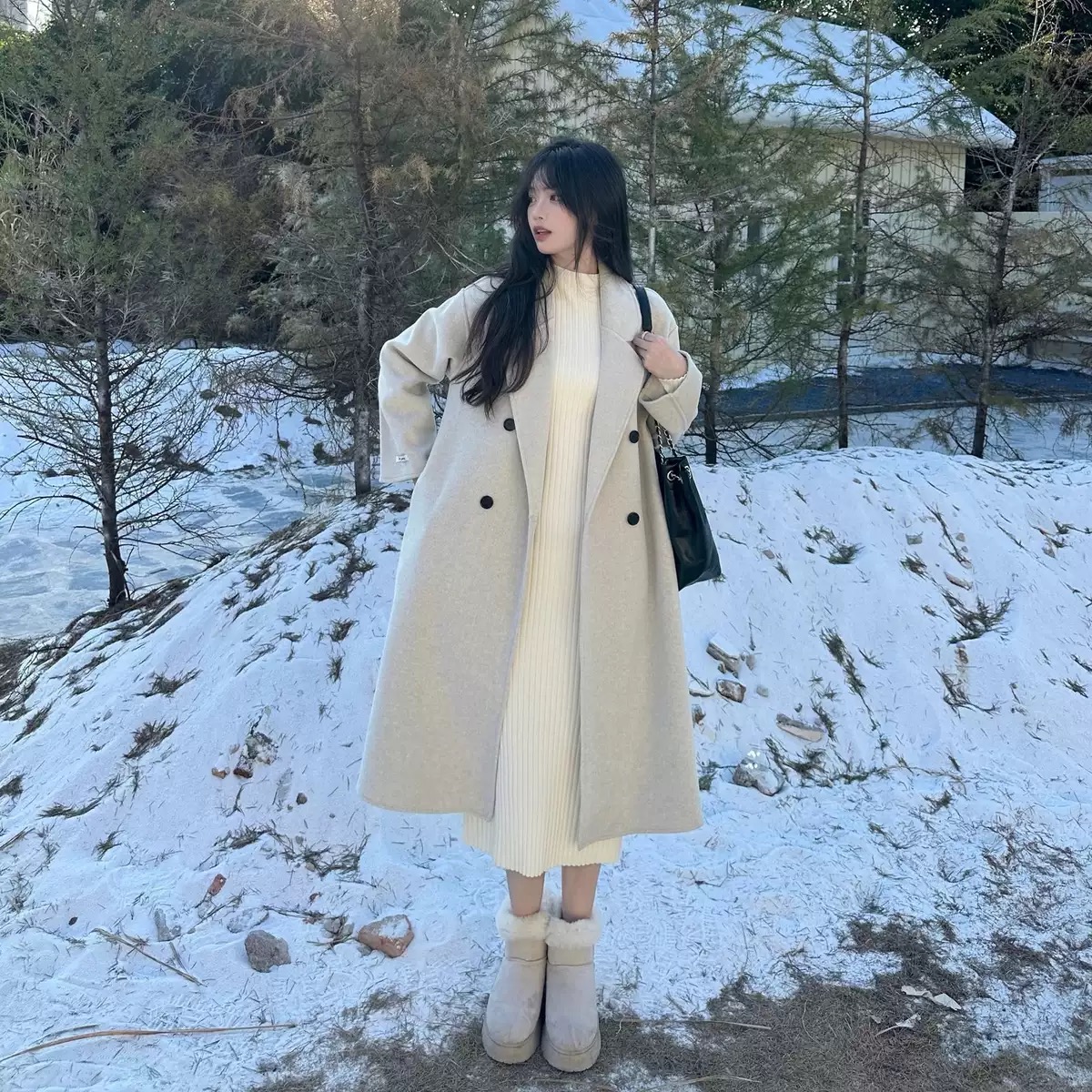 高级感毛呢外套女2025秋冬新款韩版中长款赫本风加厚呢子大衣