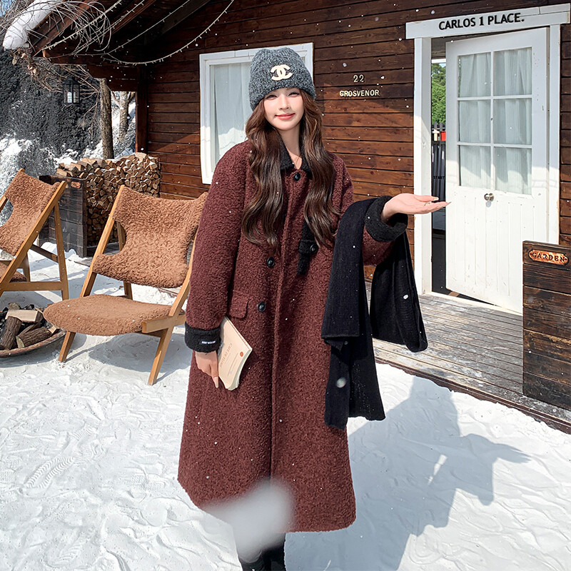 主推爆款现货 2025冬季新款撞色长款呢大衣C022-9108-P205-K298