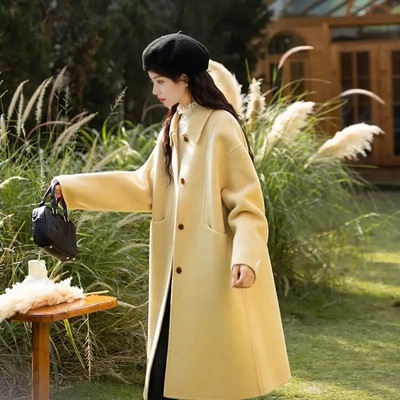 爆款娃娃领双面毛呢大衣女2025秋冬新款韩版加厚中长款呢外套