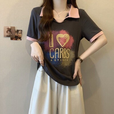 大码正肩polo领短袖t恤女2026夏季新款胖mm宽松显瘦洋气减龄上衣