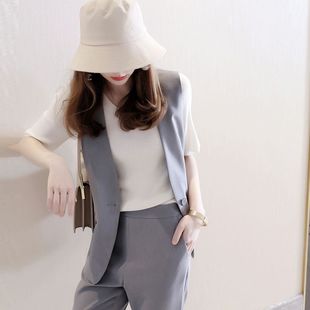 小洋装长裤两件套活泼减龄洋气独特上衣超好看马甲职业西装