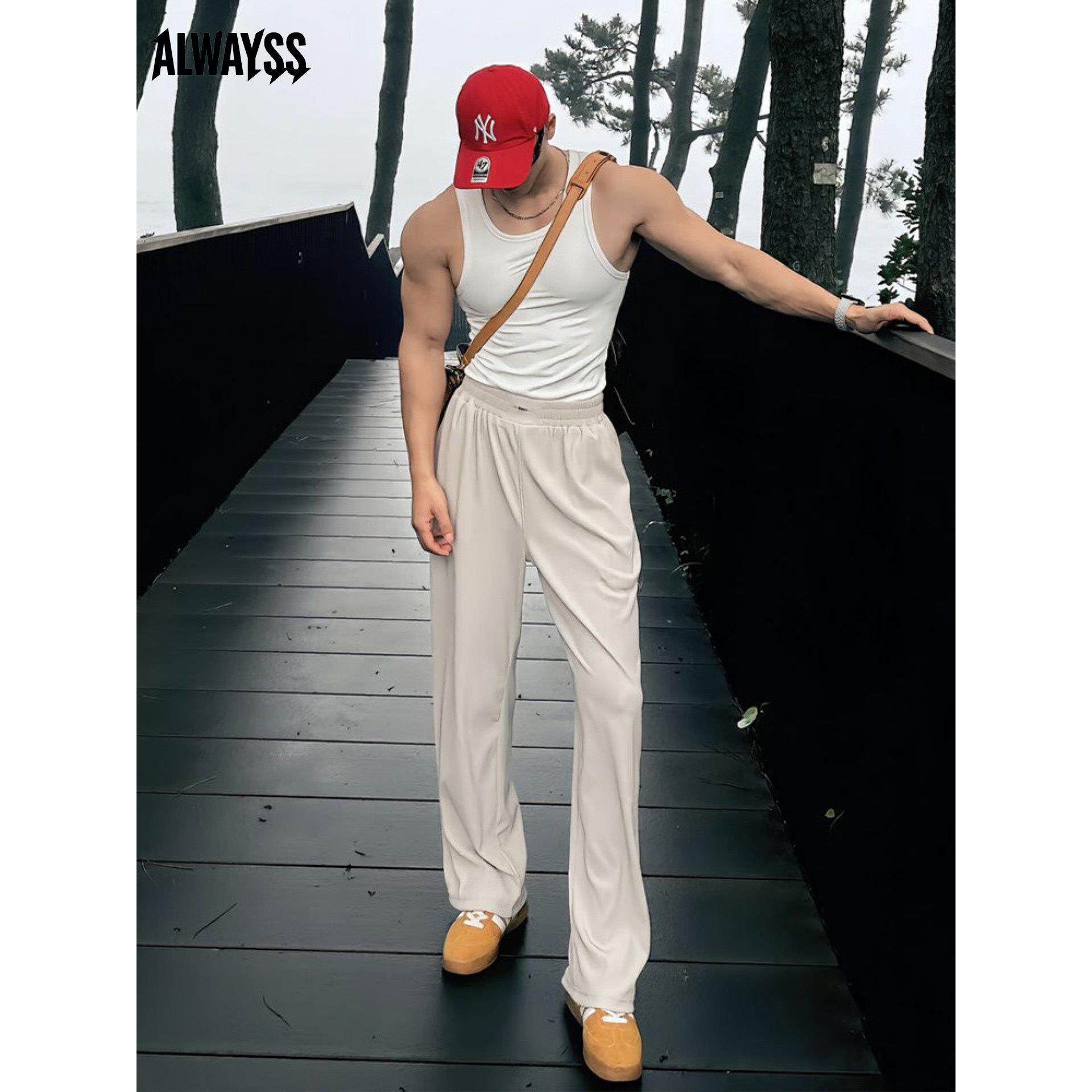 冰丝微喇西裤男夏季薄款美式垂坠感直筒速干运动裤子男凉感休闲裤