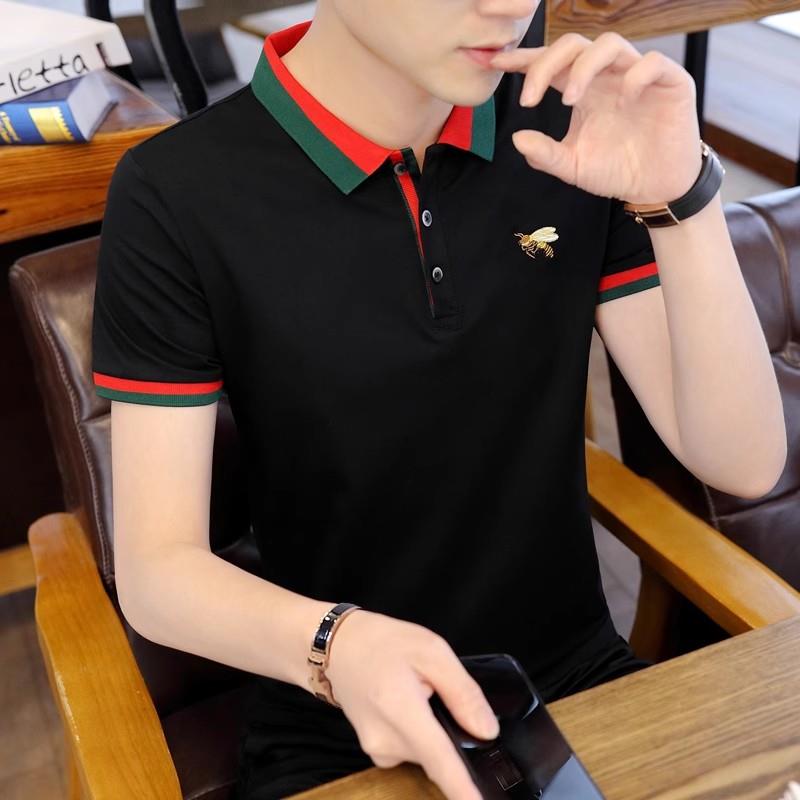 小蜜蜂短袖t恤男纯棉潮牌夏季冰丝翻领polo衫有领体桖带领上衣服