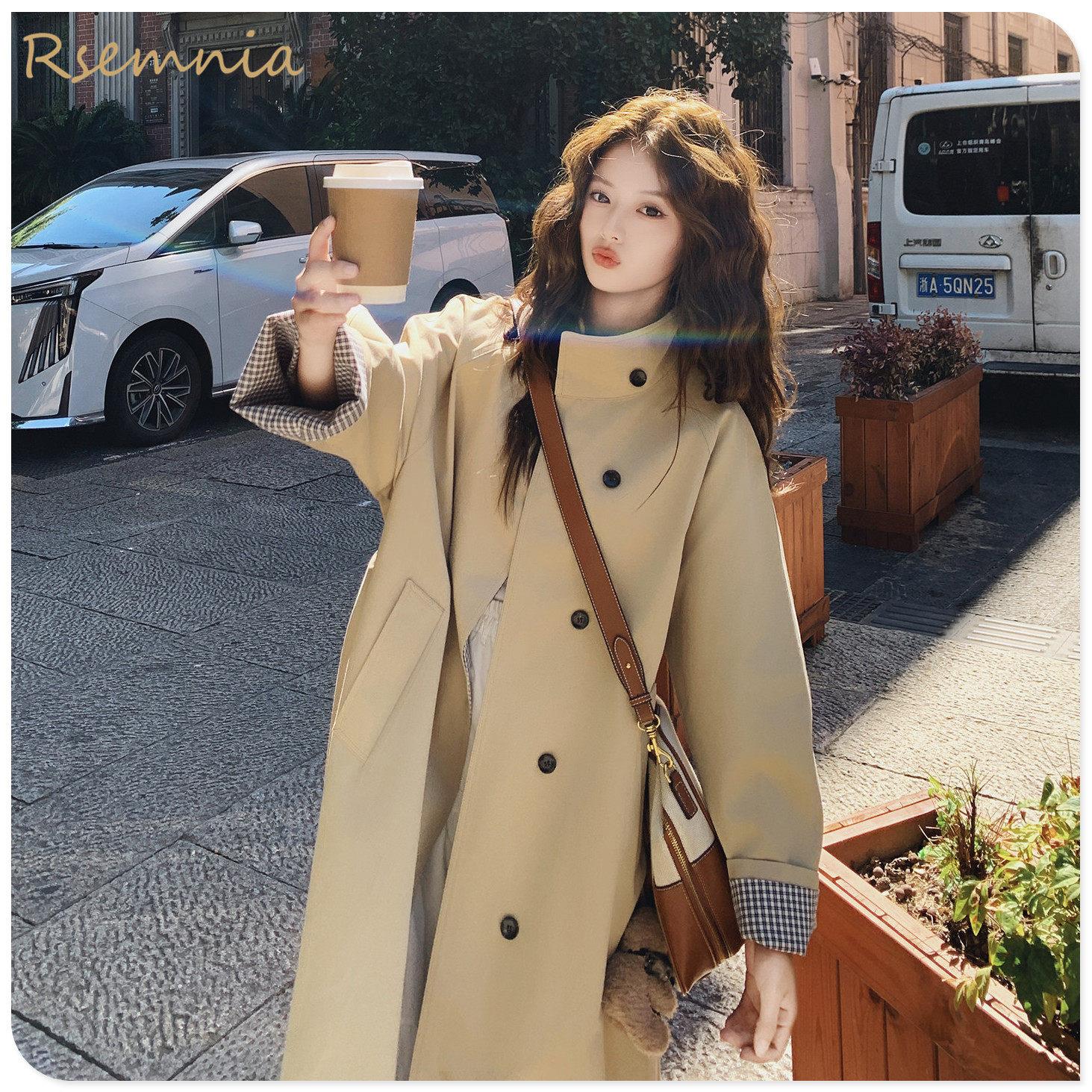 Rsemnia卡其色长款风衣2026春秋新款韩版时尚宽松流行气质大衣女