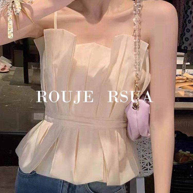 ROUJE RSUA法式吊带背心女内搭海边穿搭小抹胸超仙气一字肩上衣
