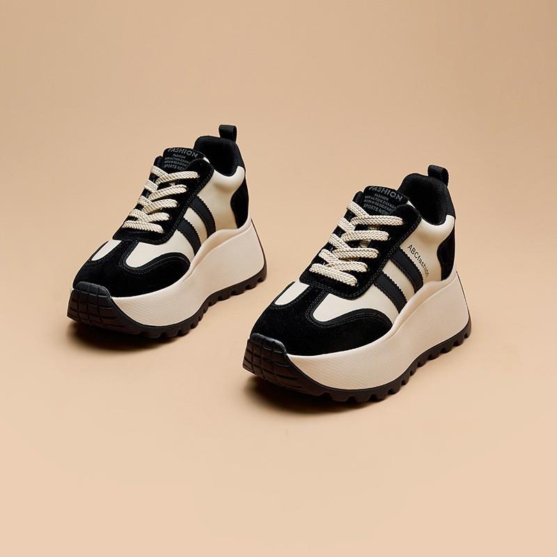 真皮厚底内增高阿甘鞋女款2025新款春秋透气老爹鞋小个子德训鞋女