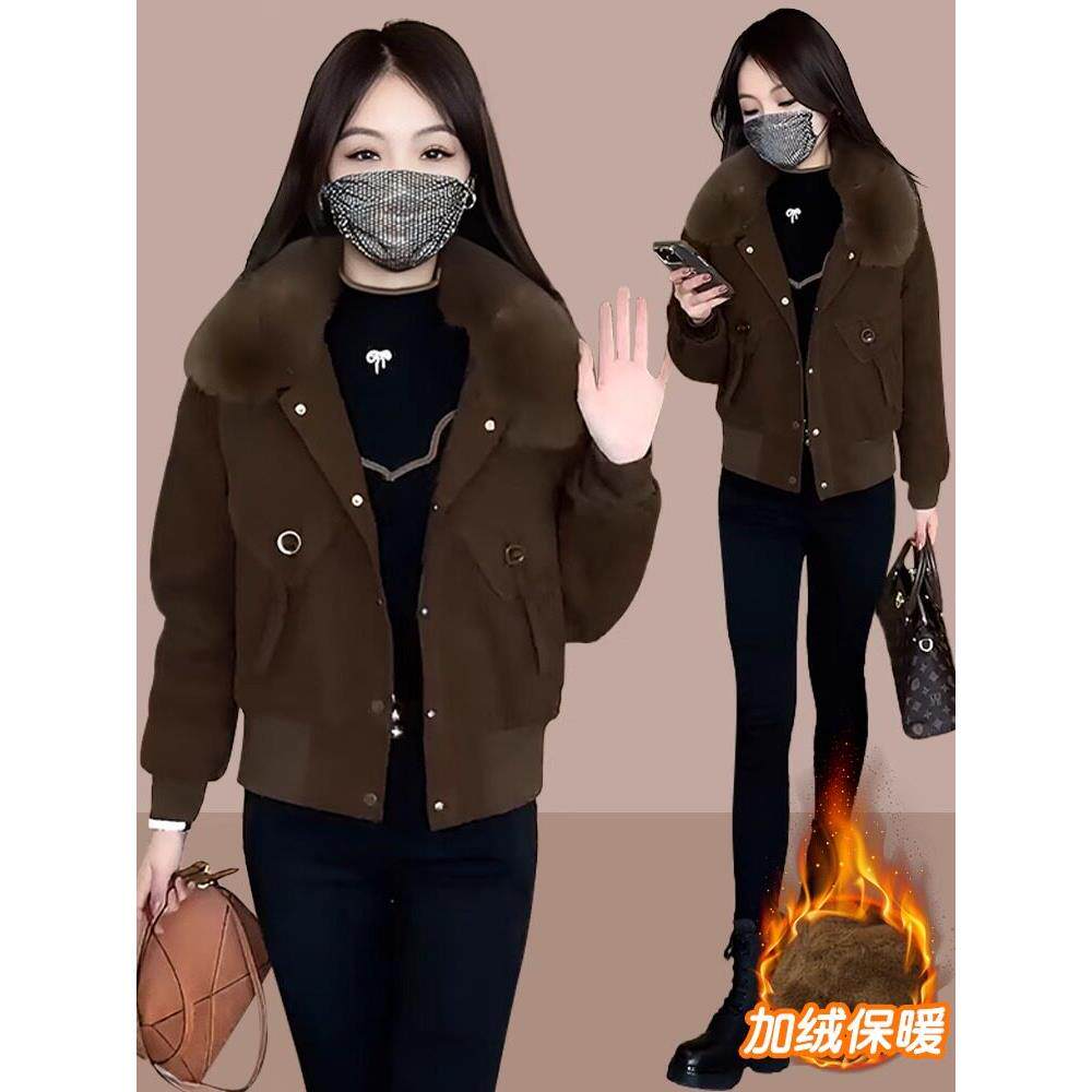 派克服外套女秋冬装减龄短款2025新款小个子加绒加厚保暖棉服上衣