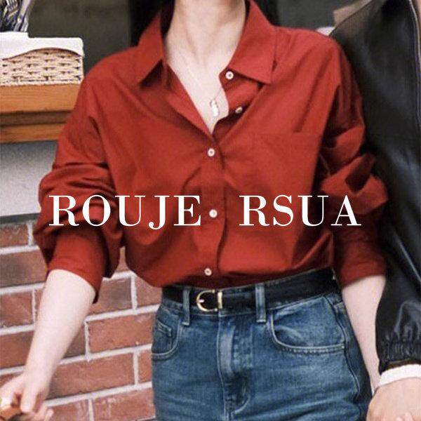 ROUJE RSUA法式通勤红色港风真丝衬衫设计感衬衣显瘦洋气上衣女