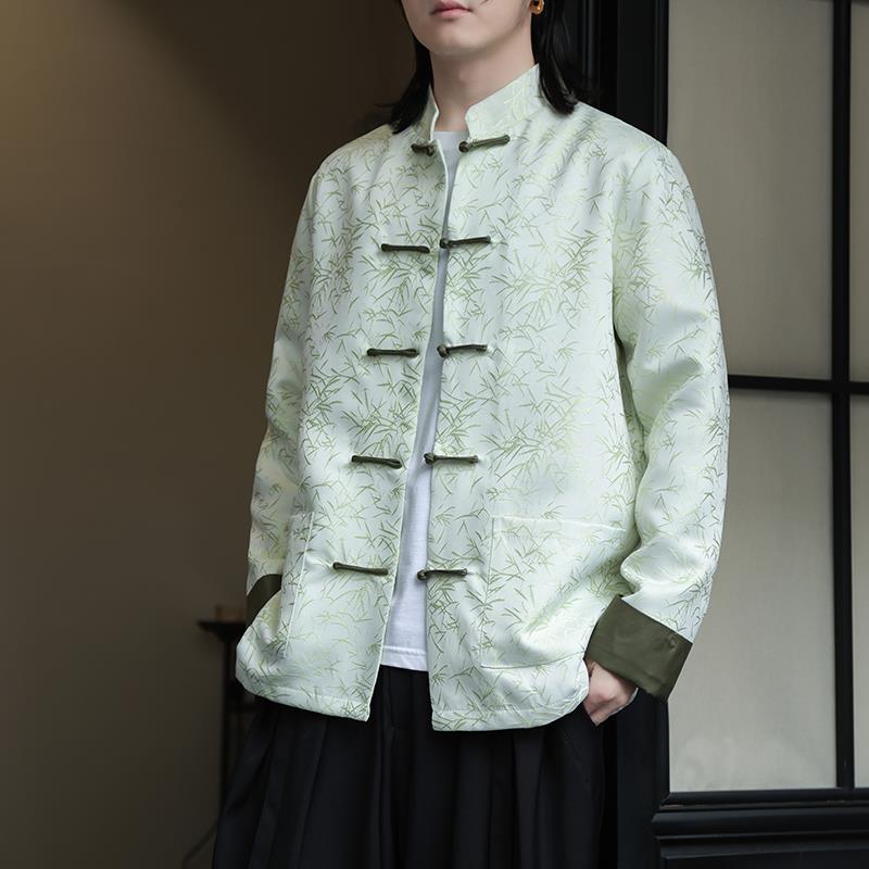 TWG新中式唐装男中国风春秋季长袖夹克覆古盘扣汉服宽松大尺码外