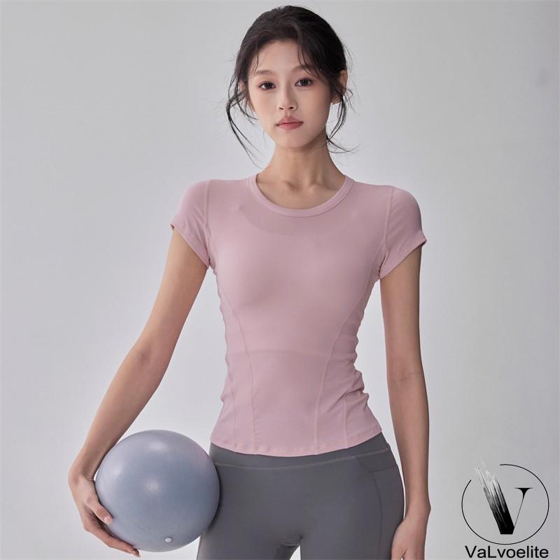 VALVOELITE修身正肩运动短袖女显瘦弹力瑜伽服上衣透气速干健身衣
