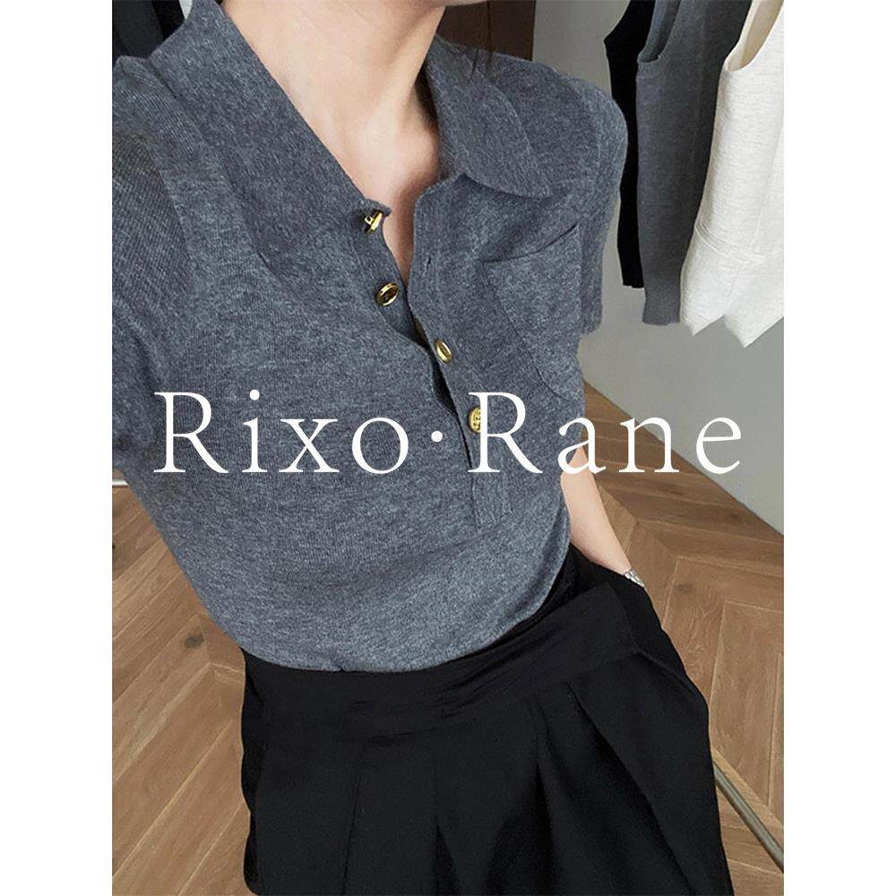 法国Rixo Rane法式Polo领短袖针织衫女高级感气质冰丝正肩T恤上衣