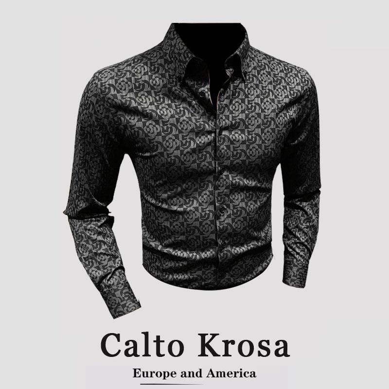 CaltoKrosa修身翻领免烫男士长袖衬衫 春秋季冰感休闲上衣