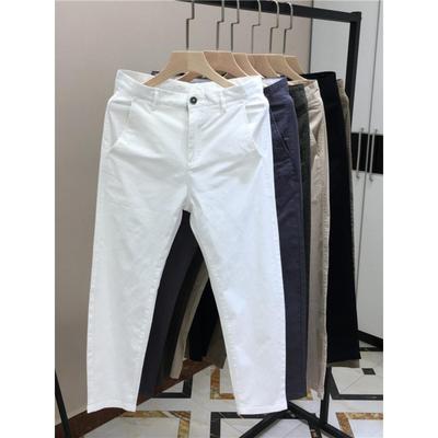 白色休闲裤男士2025夏季新款宽松商务纯棉小脚弹力高级感九分裤子