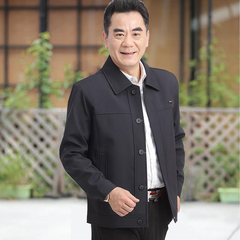爸爸外套春秋款中老年男装老人春装中年男士夹克衫爷爷休闲上衣服