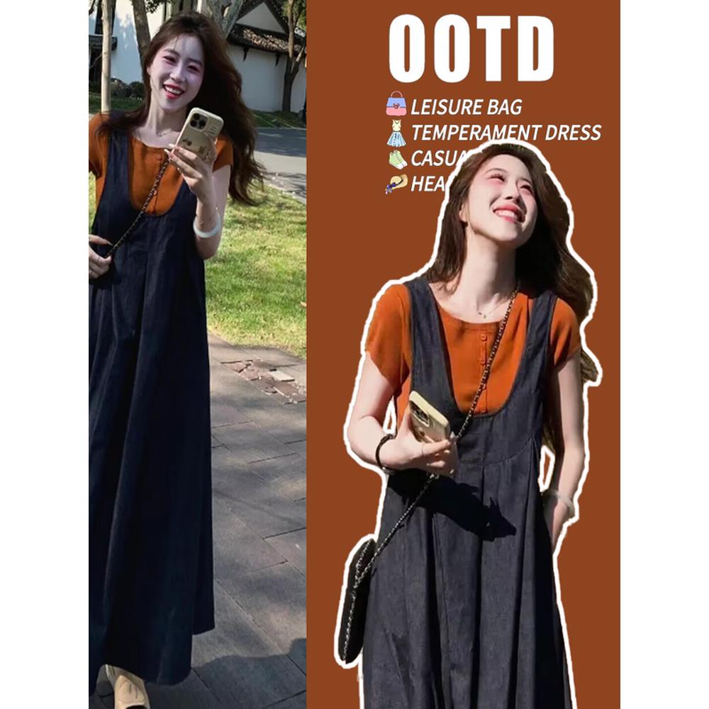 孕妇套装女夏季薄款2025新款时尚洋气套装背带裙高级感穿搭连衣裙