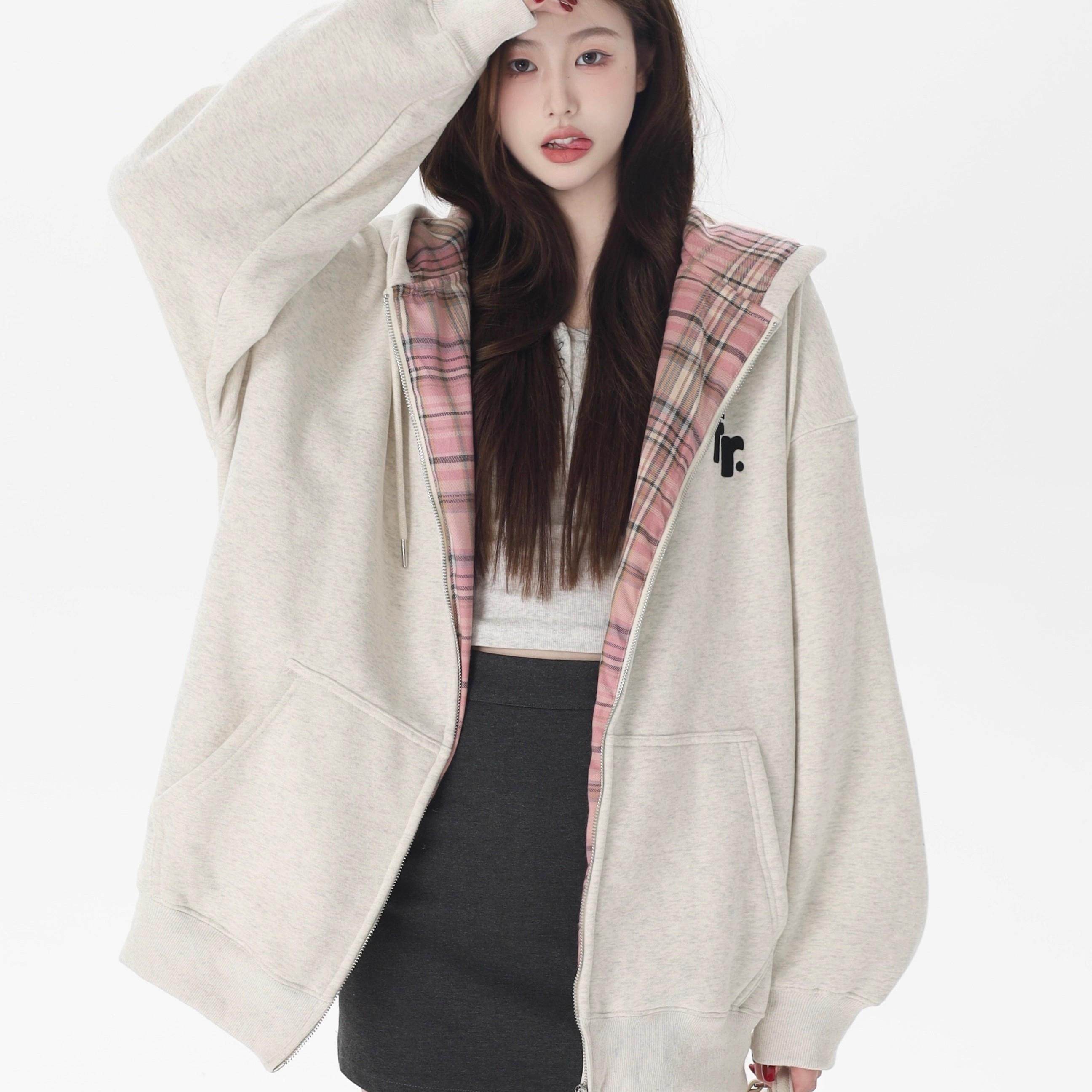 英国DHWA连帽卫衣女2025春秋季新款宽松拉链开衫上衣慵懒风外套潮