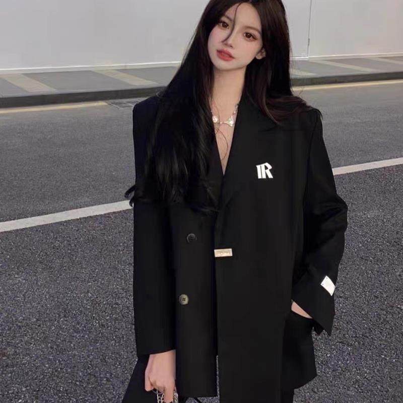 意大利高级英伦风黑色休闲西装女设计感宽松潮牌韩版西服垫肩外套