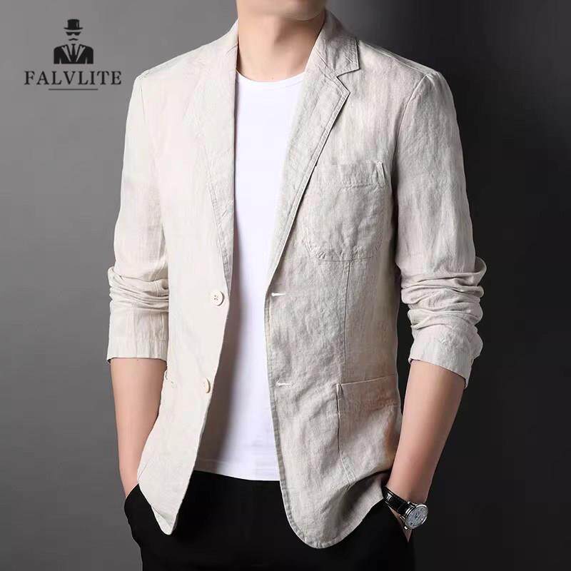 FALVLITE100%亚麻西服高端男士春夏季薄款小西装商务休闲单西外套