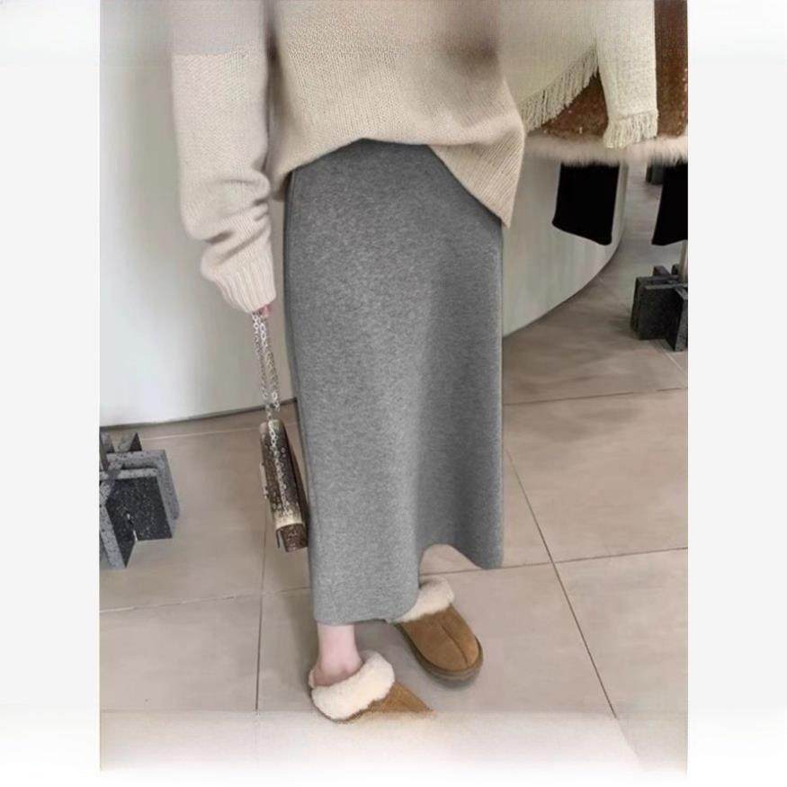 Rouje tusse直筒裙子秋冬季灰色针织半身裙女高级感羊绒羊毛半裙,女装/女士精品,半身裙,淘宝优惠券,粉丝福利购,淘宝优惠卷