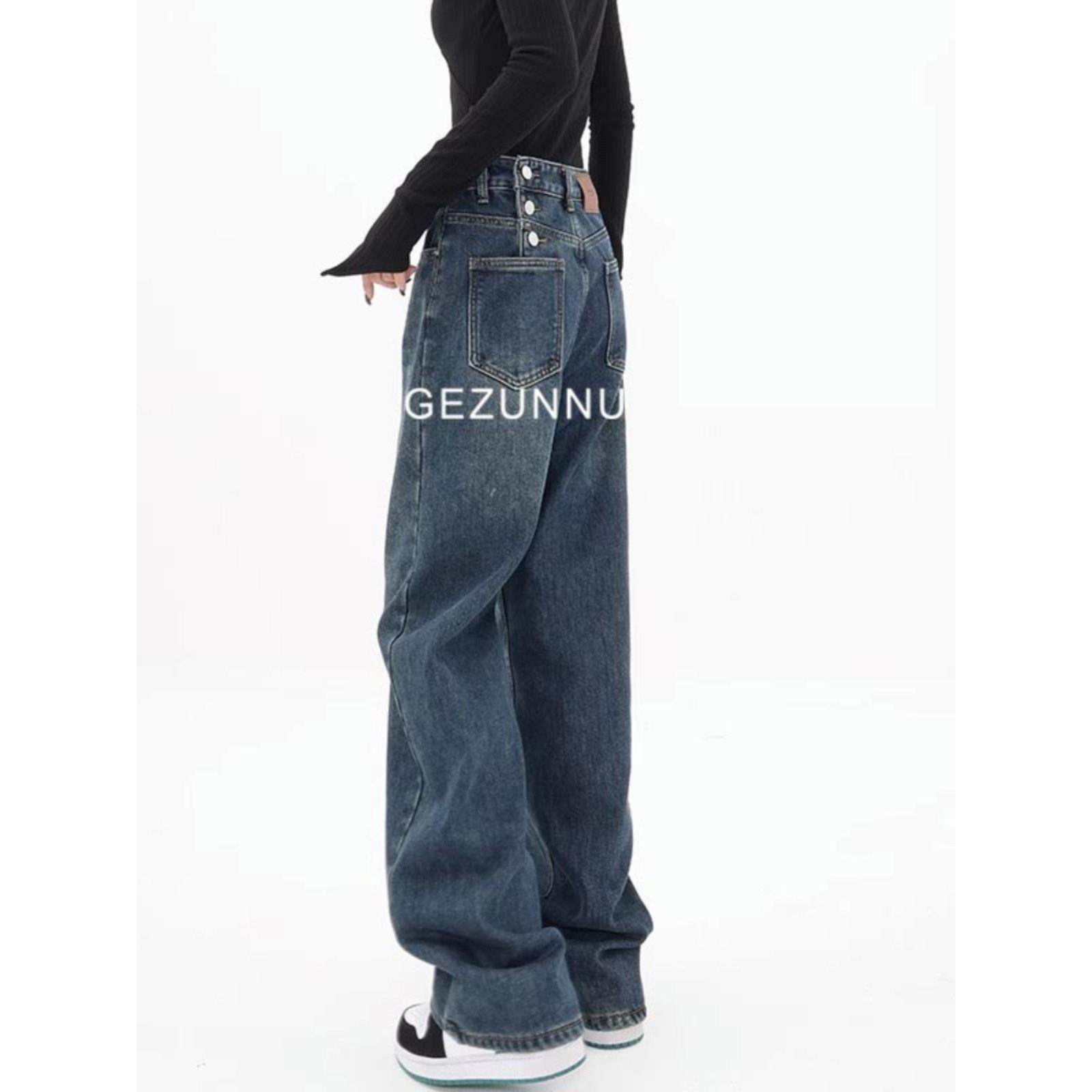 GEZUNNU秋冬新款覆古美式高腰牛仔裤女显瘦直筒宽松设计感休闲裤,女装/女士精品,牛仔裤,淘宝优惠券,粉丝福利购,淘宝优惠卷