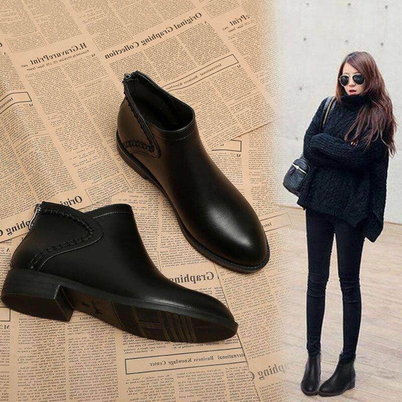 3公分小跟短靴平底气质法式小踝靴及裸靴浅口韩系低帮切尔西靴女