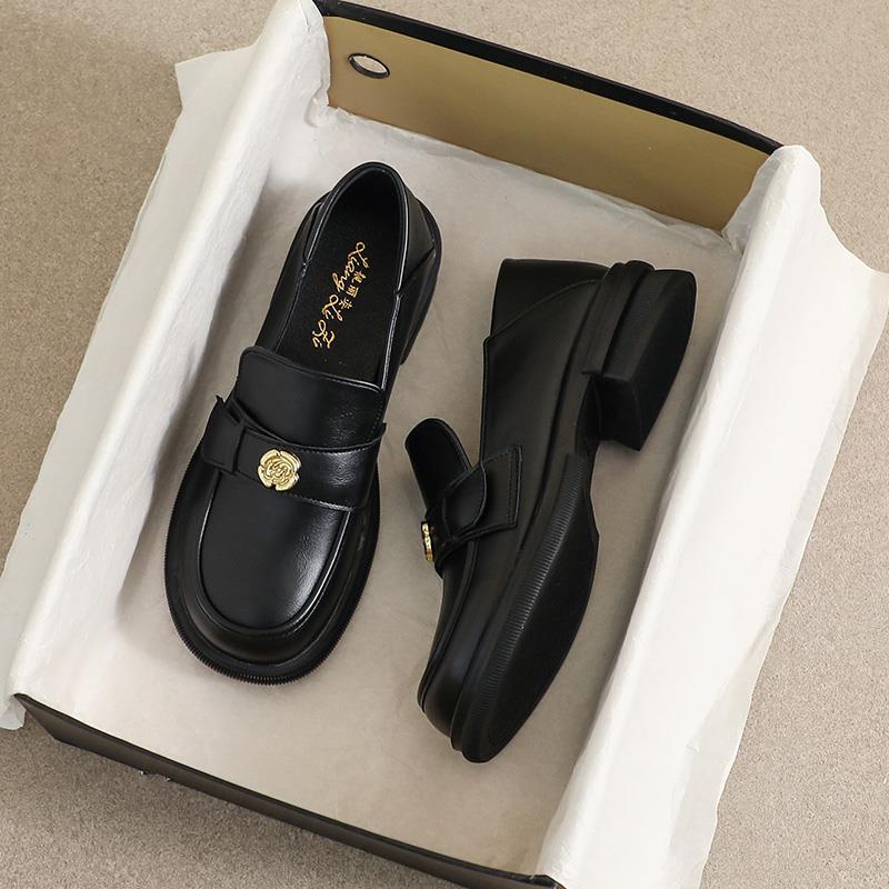 英国真皮黑色乐福鞋女秋季2025新款休闲一脚蹬英伦风玛丽珍小皮鞋