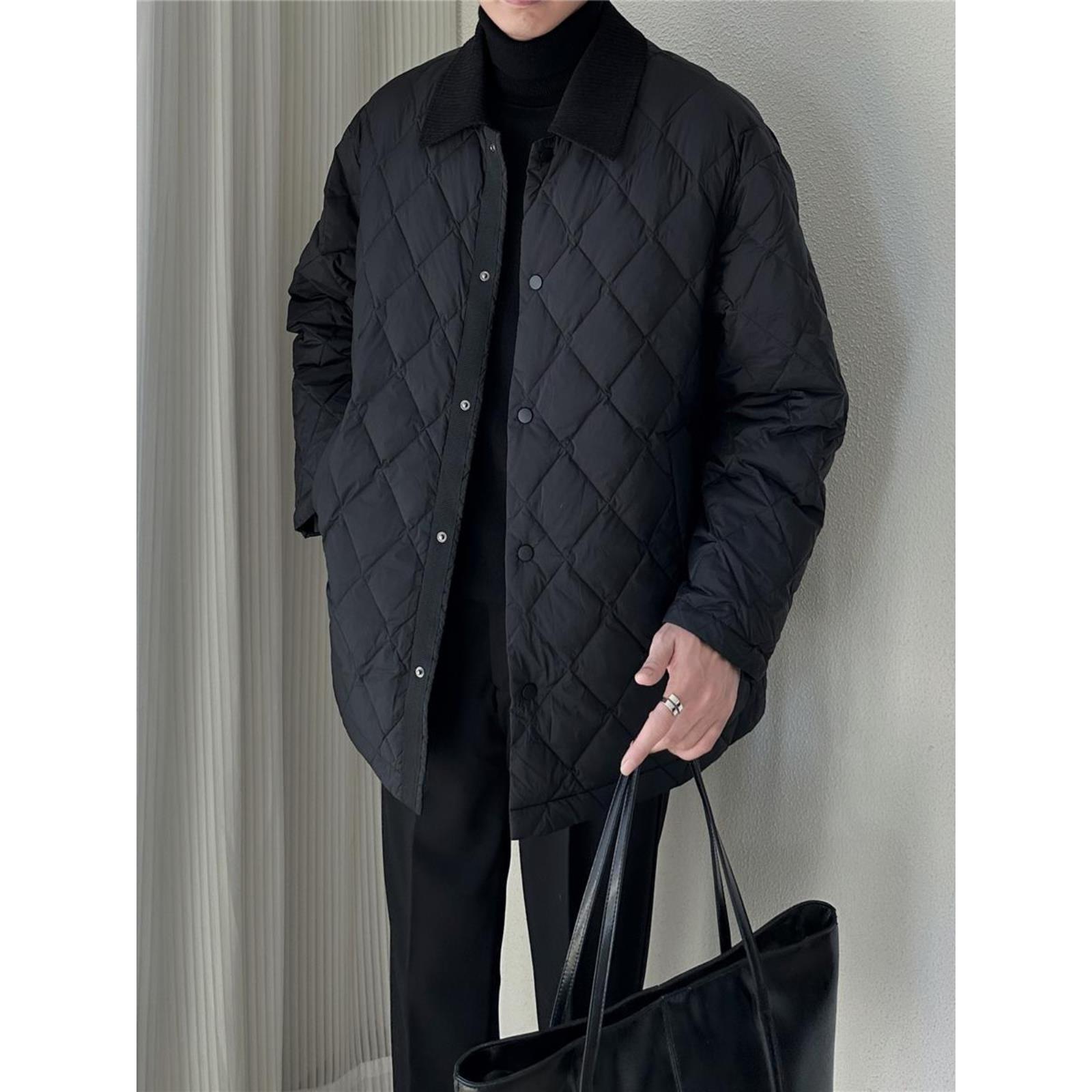 【日系覆古】Ander Jurnal菱形格羽绒服男保暖中长款休闲风衣外套