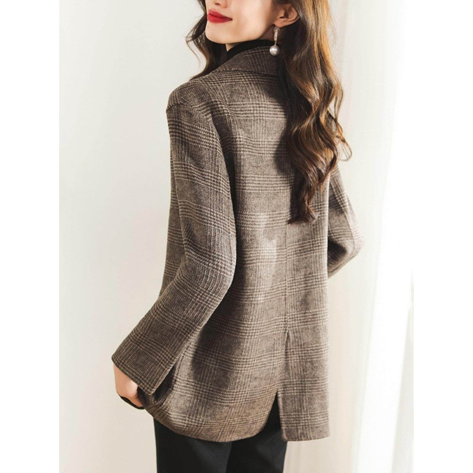 千鸟格西装外套女短款2025年秋季新款高级感小个子双面羊毛呢大衣,女装/女士精品,派克服,淘宝优惠券,粉丝福利购,淘宝优惠卷