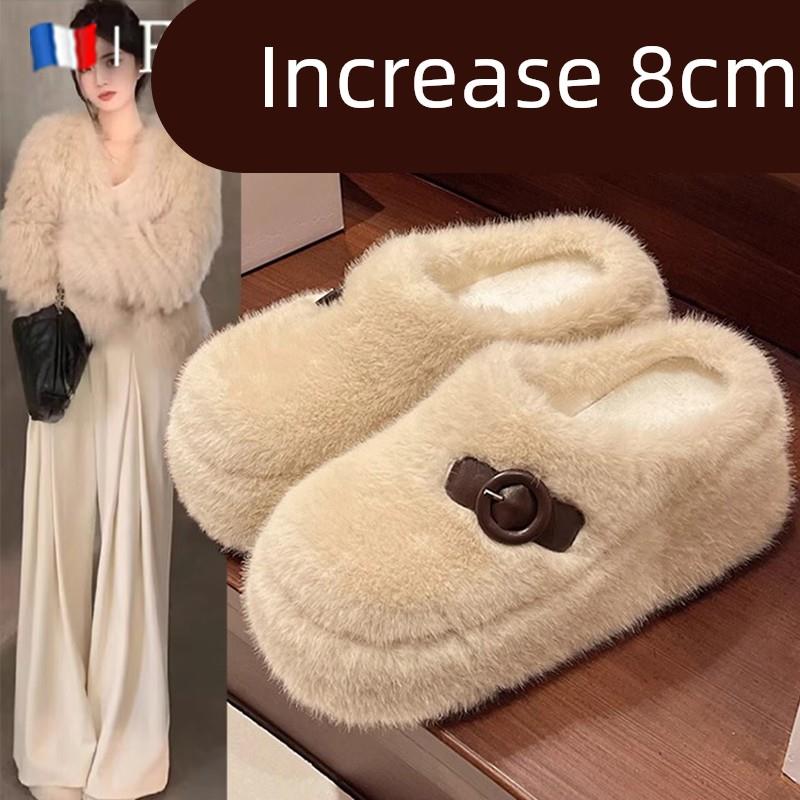 法国Fad Zomo厚底坡跟毛毛拖鞋女外穿2025秋冬水貂毛茸茸包头棉拖