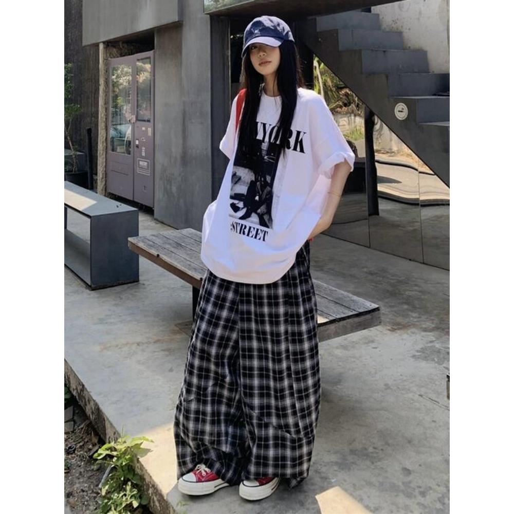 韩国运动套装女夏季学生宽松时尚港风复古短袖阔腿裤休闲两件套潮