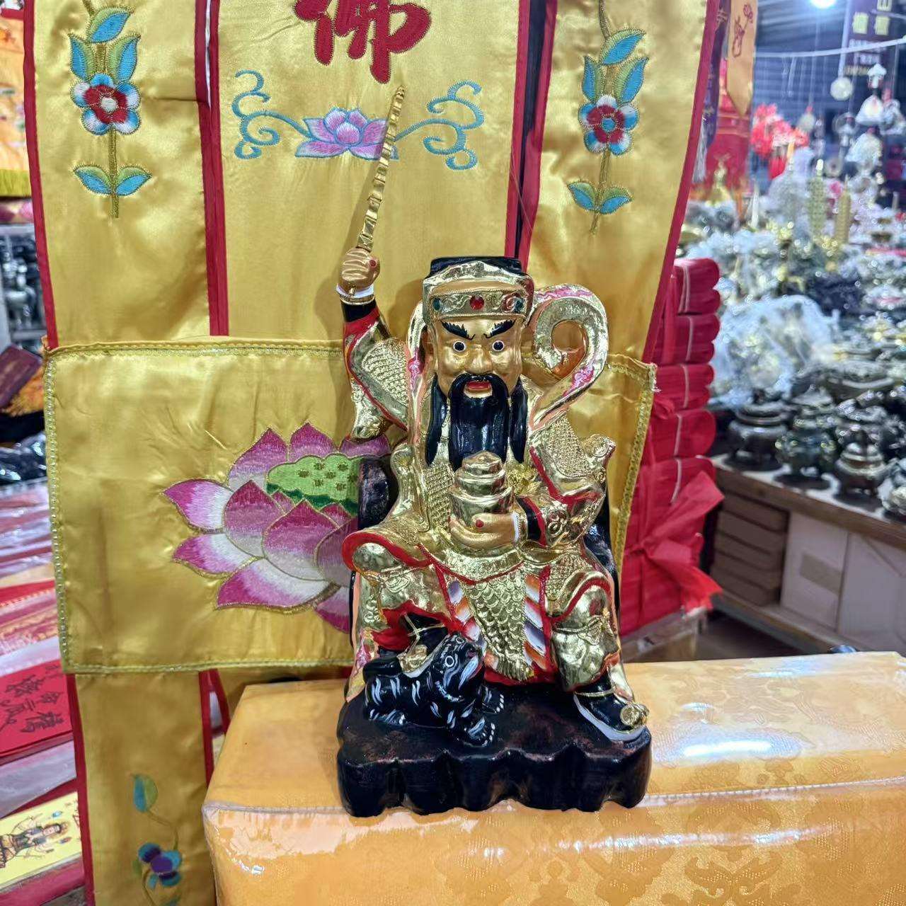 彩绘香樟实木赵公明财神塑像关公关二爷神像家用供奉武财神摆件