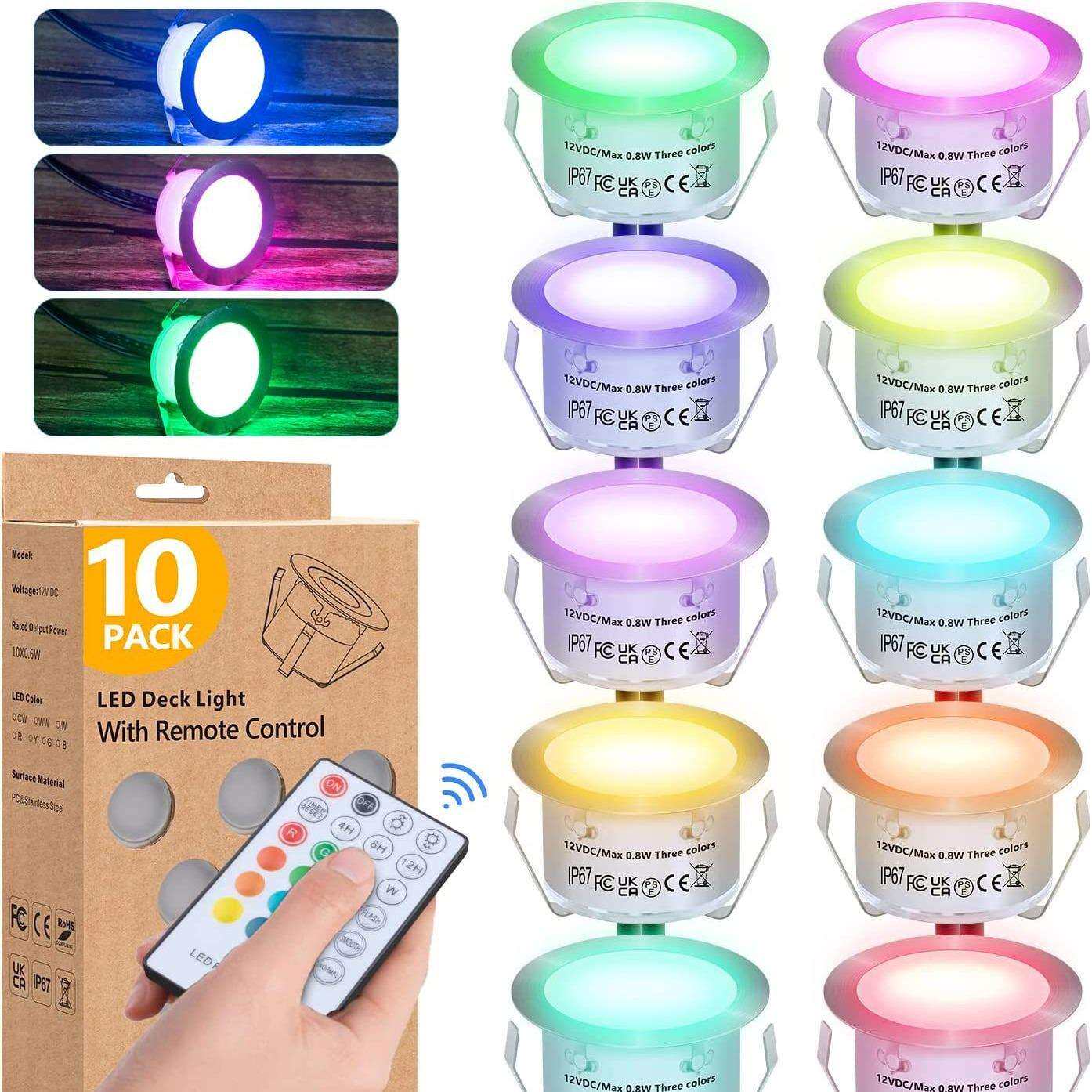 RGB甲板灯 RGB户外灯串 LED地埋灯低压阶梯灯户外台阶灯10灯套装