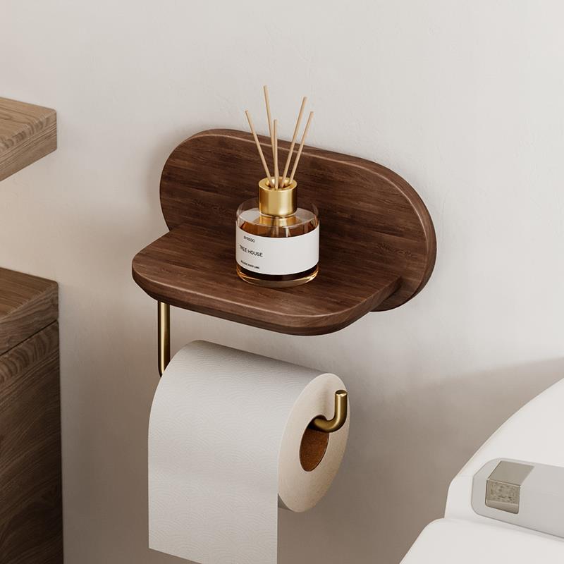 创意卫生间卷纸架免打孔厕所纸巾架实木置物架洗手间壁挂式纸巾盒
