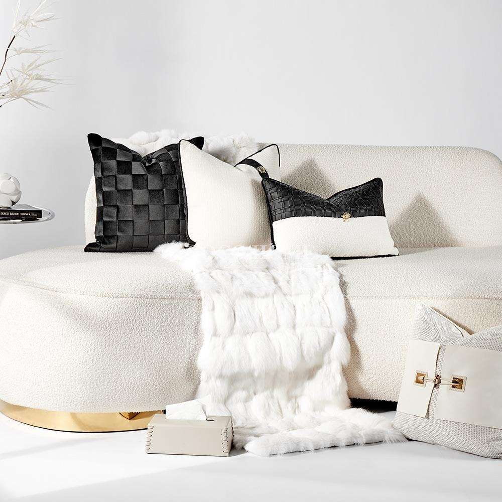 现代简约轻奢提花抱枕压花皮革腰枕套客厅沙发靠垫创意黑色靠枕