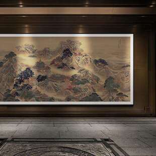 新中式别墅酒店大堂巨幅山水装饰画中古风客厅大尺寸挂画办公室画