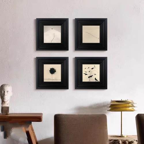 中古风客厅玄关装饰画黑白极简风景法式复古高级感电表箱卧室挂画