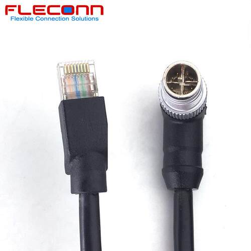 90度直角弯头M12 X编码8Pin 8芯公头转RJ45网线 万兆CAT6A 10GB/S