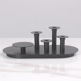 简约现代黑色白色磁铁烛台摆件框架托盘别墅酒店样板间桌面装饰品