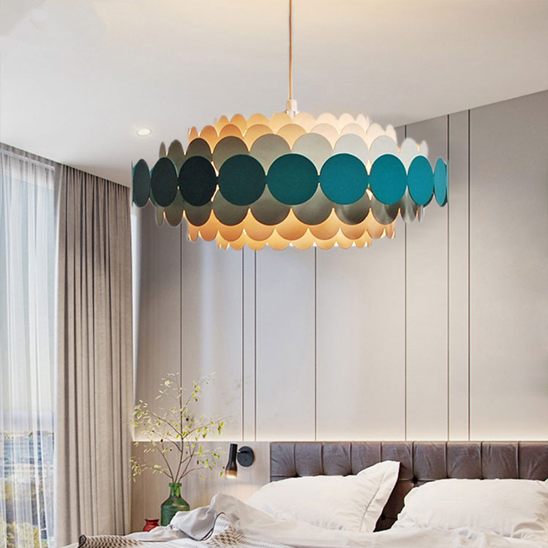 后现代轻奢客厅设计师创意样板间LED装饰吊灯甜甜圈彩色吊灯