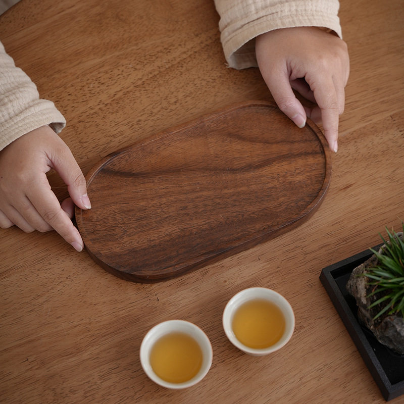 南美胡桃实木盘子创意长方圆点心盘木质水果盘家用托盘茶杯托盘