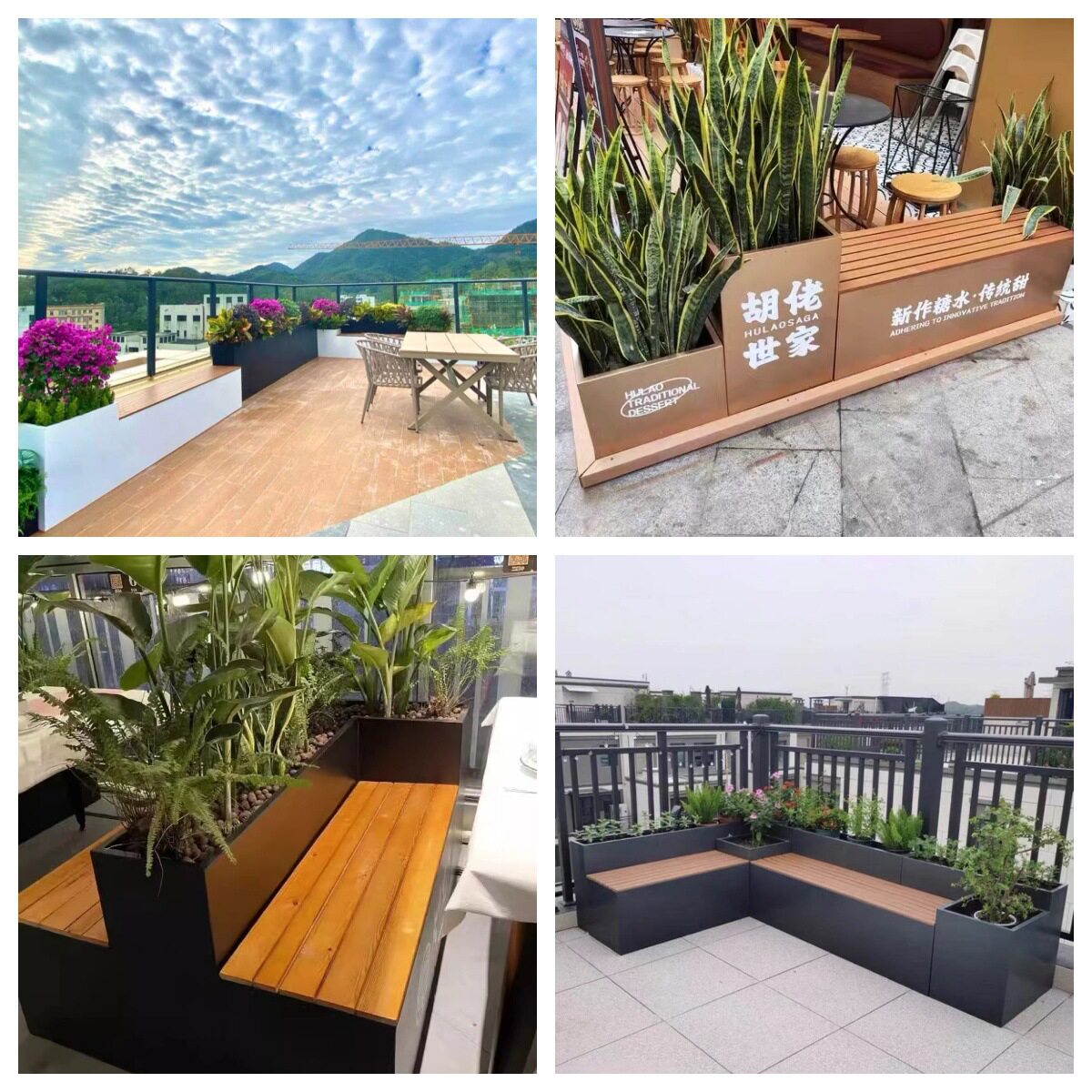 户外不锈钢座椅花箱市政树箱广场铁艺花坛庭院花槽围栏隔断种植箱
