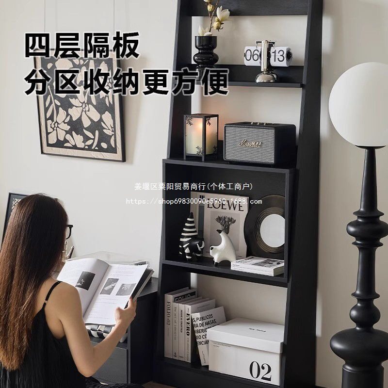 中古柜子床头书架展示架中古置物架客厅落地多层收纳复古超薄边柜