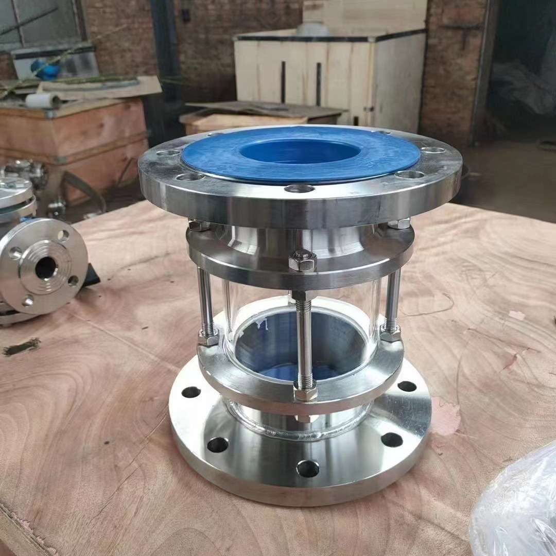 HGS07不锈对夹管道视镜304 316L法兰玻璃直通视镜叶轮水流指示器