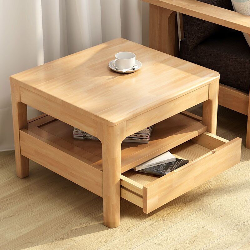 实木茶几家用客厅阳台小方几简约现代小户型沙发边几带抽屉小方桌