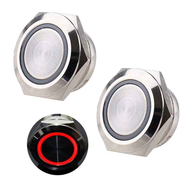 DMWD 2 件 19 毫米超级迷你金属防水防破坏瞬时按钮开关银色外壳